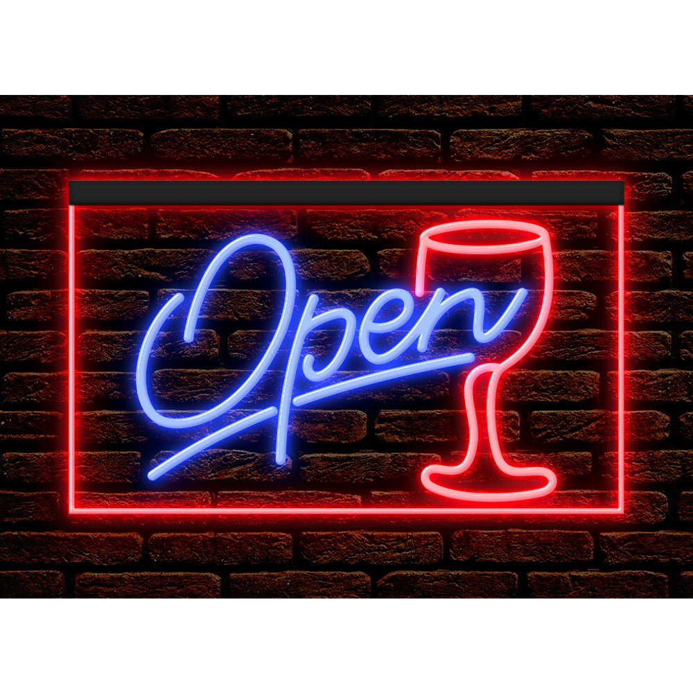DC170030 Script OPEN Glass Cocktails Bar Pub Display illuminated Night Light Neon Sign Dual Color