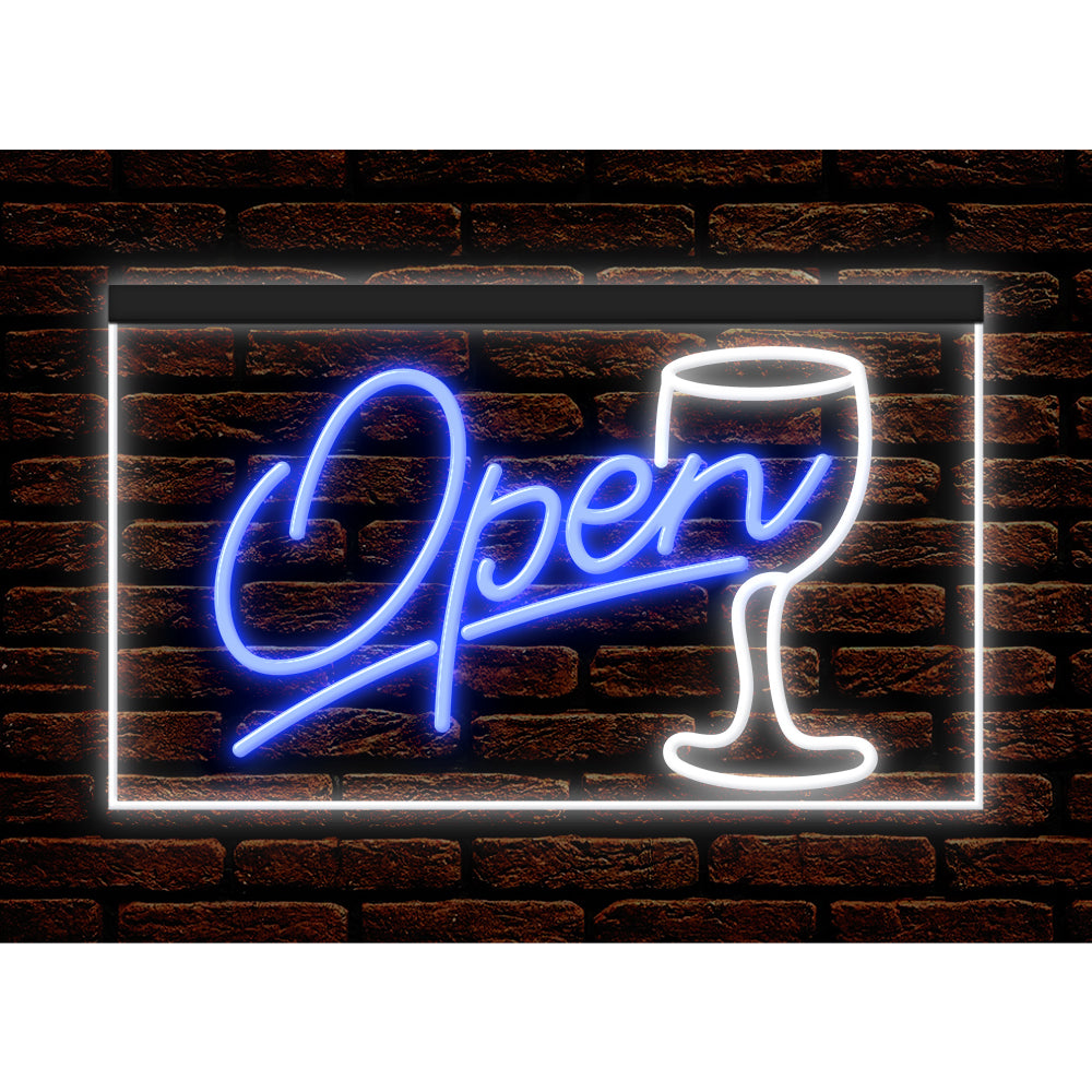DC170030 Script OPEN Glass Cocktails Bar Pub Display illuminated Night Light Neon Sign Dual Color
