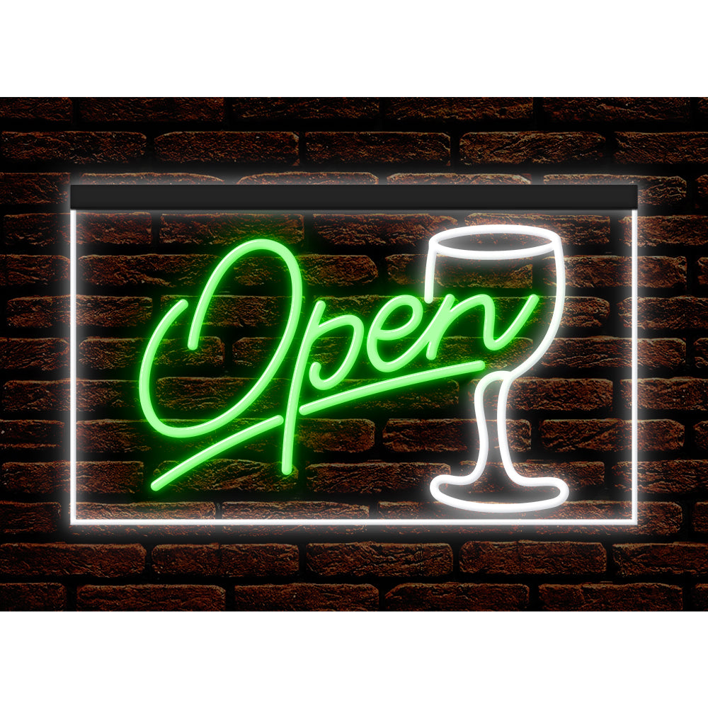 DC170030 Script OPEN Glass Cocktails Bar Pub Display illuminated Night Light Neon Sign Dual Color