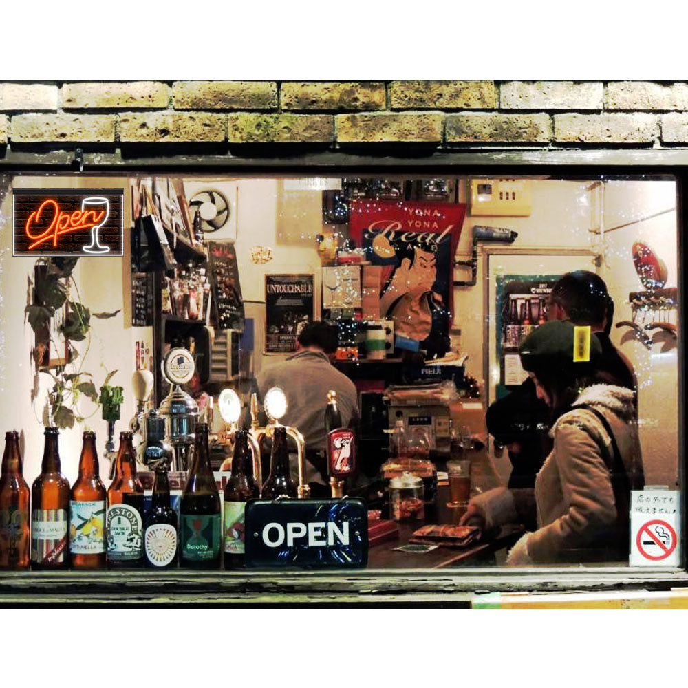 DC170030 Script OPEN Glass Cocktails Bar Pub Display illuminated Night Light Neon Sign Dual Color