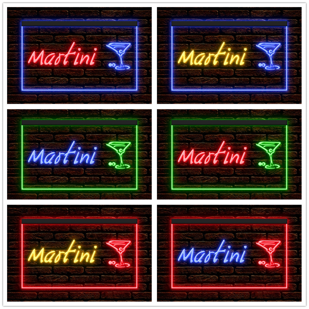 DC170031 Martini Cocktails Open Bar Pub Club Display illuminated Night Light Neon Sign Dual Color