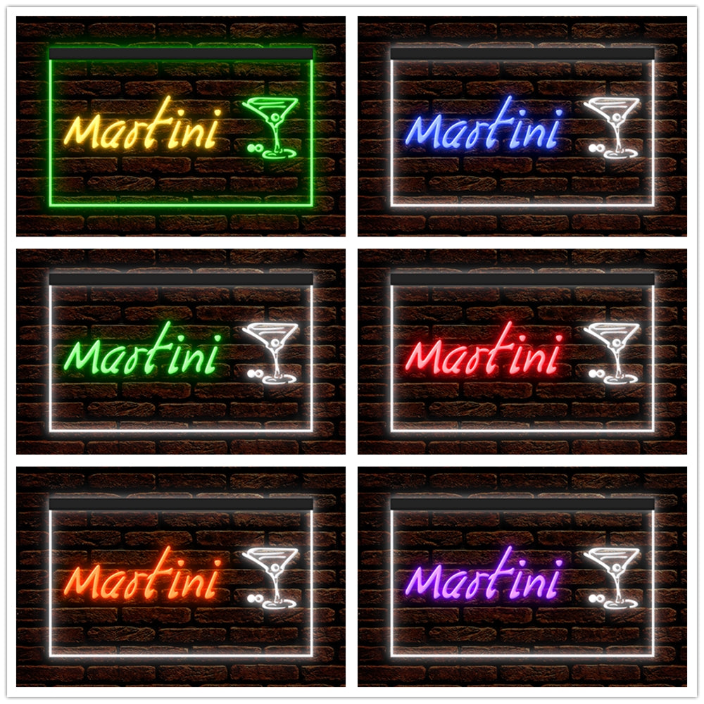 DC170031 Martini Cocktails Open Bar Pub Club Display illuminated Night Light Neon Sign Dual Color