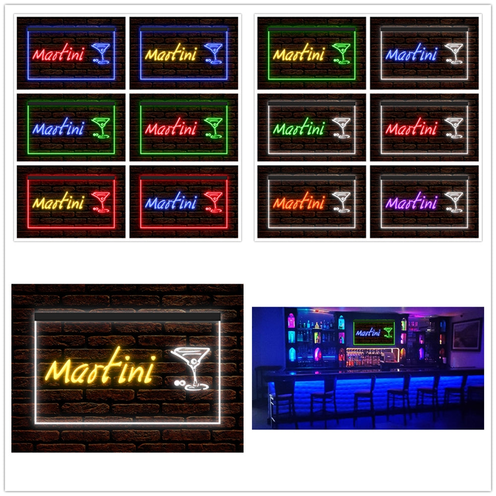 DC170031 Martini Cocktails Open Bar Pub Club Display illuminated Night Light Neon Sign Dual Color