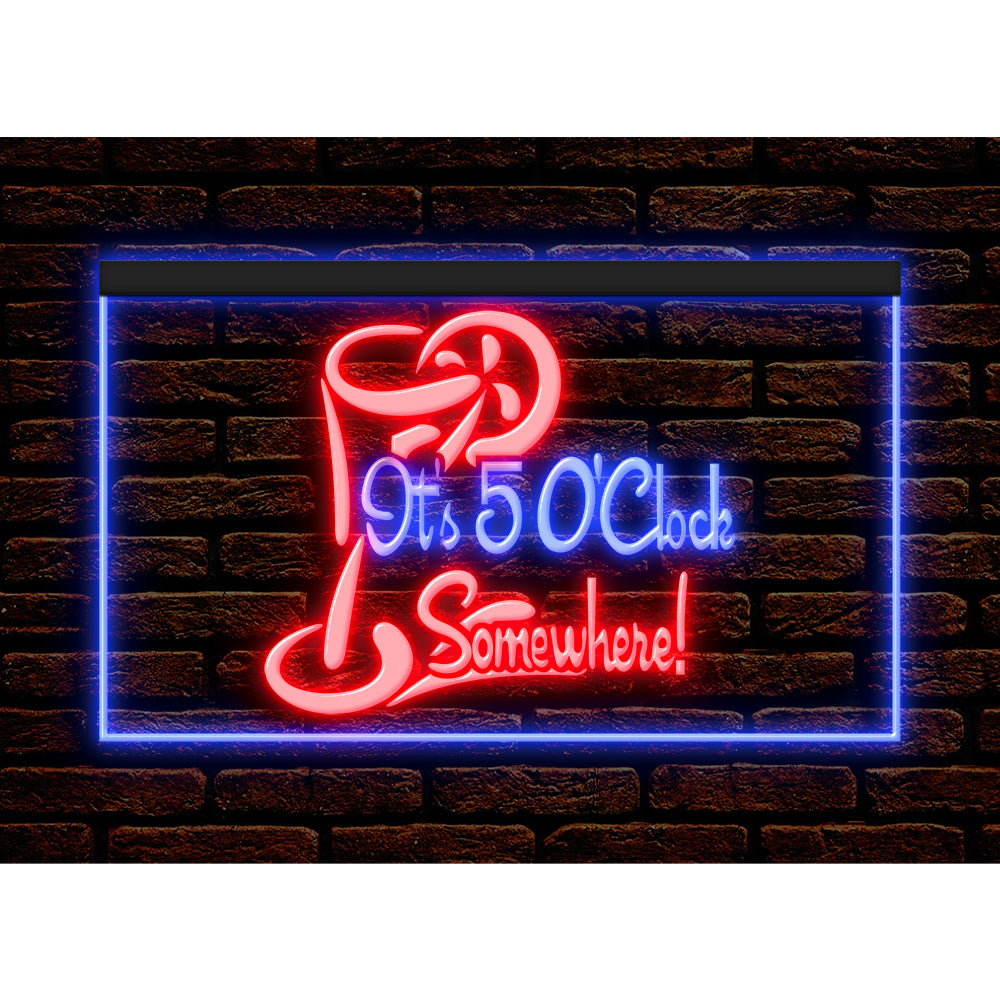 DC170034 ITS 5:00 Somewhere Open Bar Pub Decor Display illuminated Night Light Neon Sign Dual Color