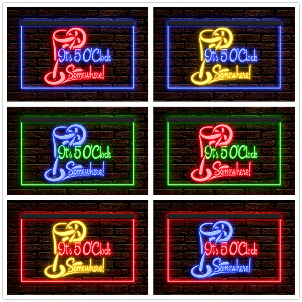 DC170034 ITS 5:00 Somewhere Open Bar Pub Decor Display illuminated Night Light Neon Sign Dual Color