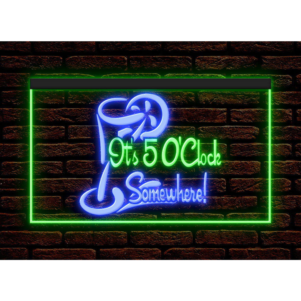 DC170034 ITS 5:00 Somewhere Open Bar Pub Decor Display illuminated Night Light Neon Sign Dual Color