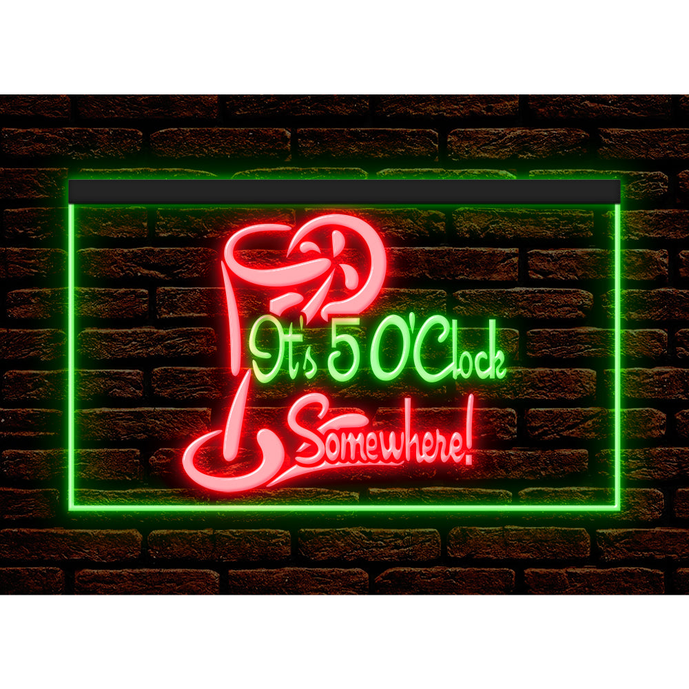 DC170034 ITS 5:00 Somewhere Open Bar Pub Decor Display illuminated Night Light Neon Sign Dual Color