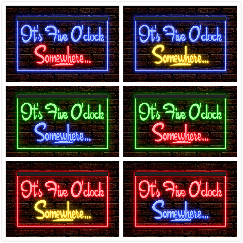 DC170038 ITS 5:00 Somewhere Open Bar Pub Decor Display illuminated Night Light Neon Sign Dual Color