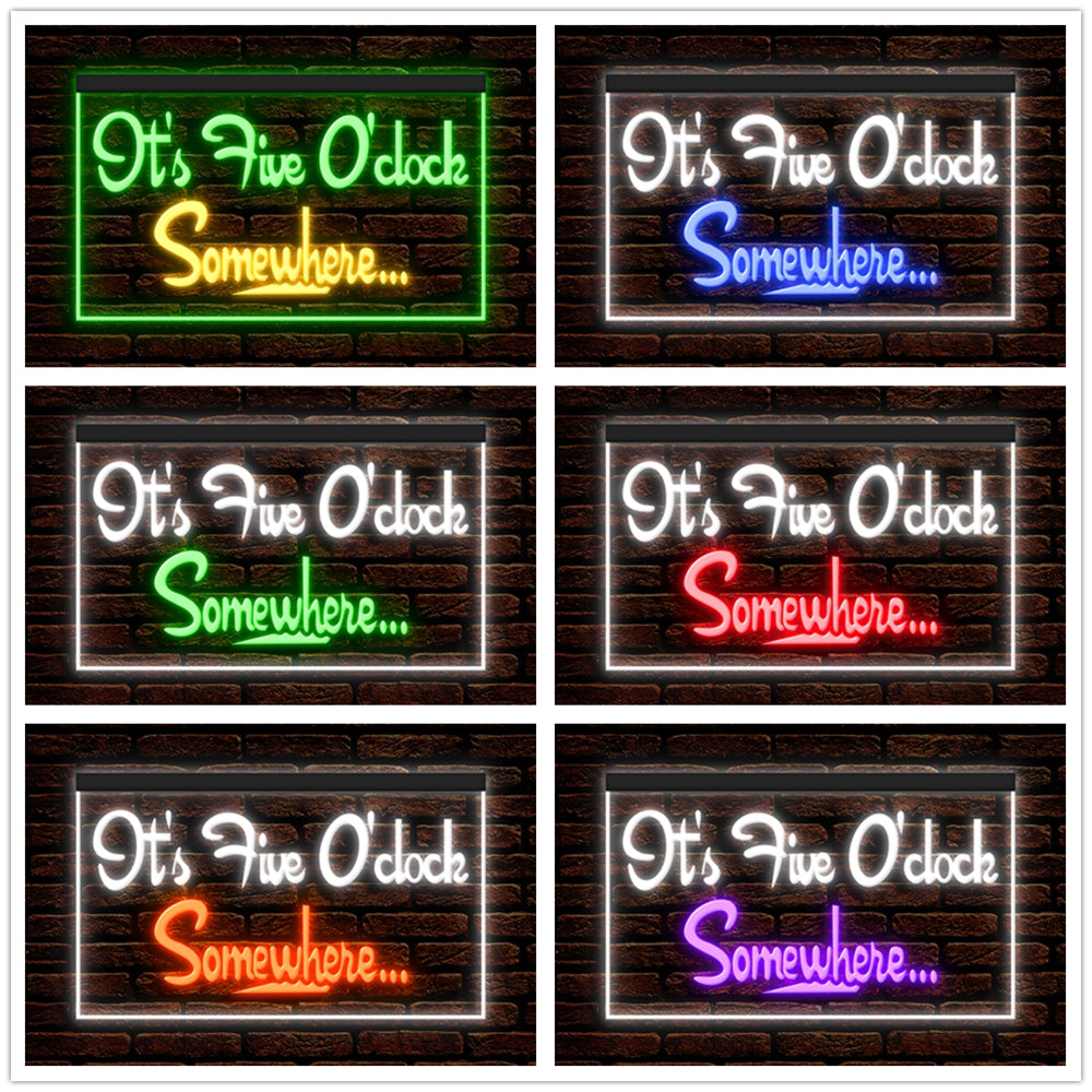 DC170038 ITS 5:00 Somewhere Open Bar Pub Decor Display illuminated Night Light Neon Sign Dual Color
