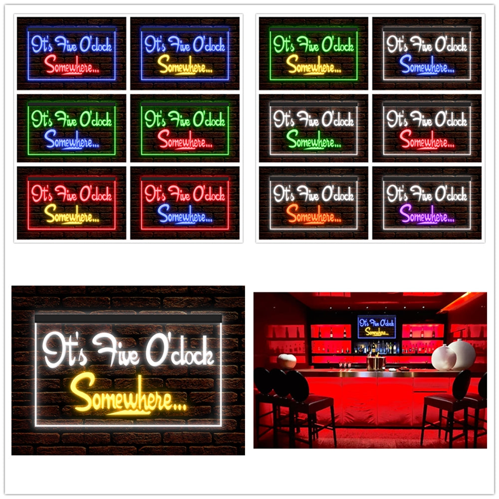 DC170038 ITS 5:00 Somewhere Open Bar Pub Decor Display illuminated Night Light Neon Sign Dual Color