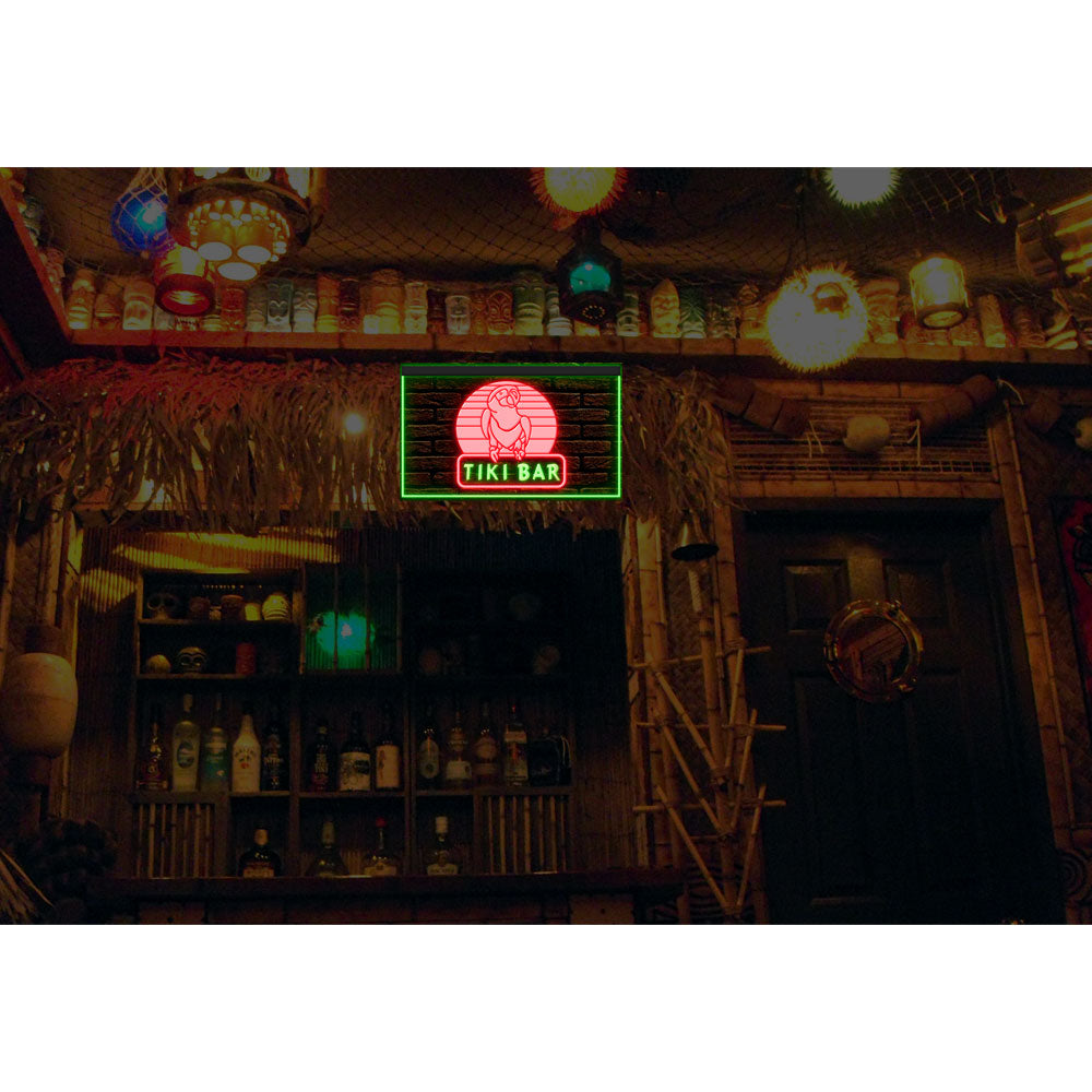 DC170044 Tiki Bar Open Parrot Pub Home Decor Beer Display illuminated Night Light Neon Sign Dual Color