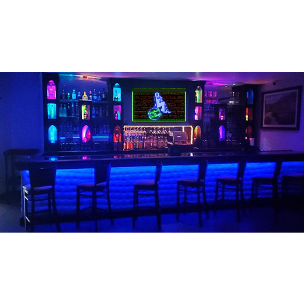 DC170049 Cocktails Dreams Open Bar Pub Home Decor Display illuminated Night Light Neon Sign Dual Color