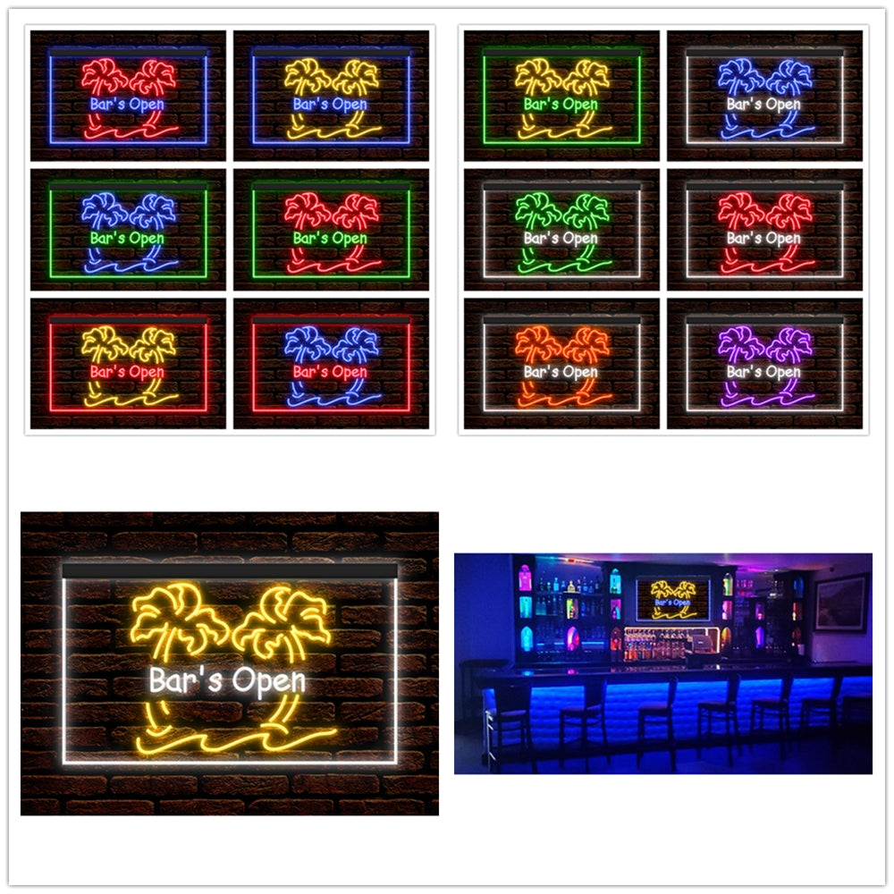 DC170051 Bar is Open Happy Hours Home Decor Beer Display illuminated Night Light Neon Sign Dual Color