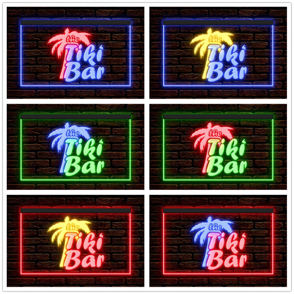DC170058 Tiki Bar Open Happy Hours Home Decor Beer Display illuminated Night Light Neon Sign Dual Color