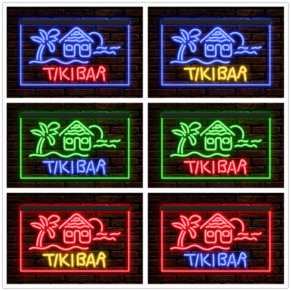 DC170073 Tiki Bar Open Happy Hours Home Decor Beer Display illuminated Night Light Neon Sign Dual Color