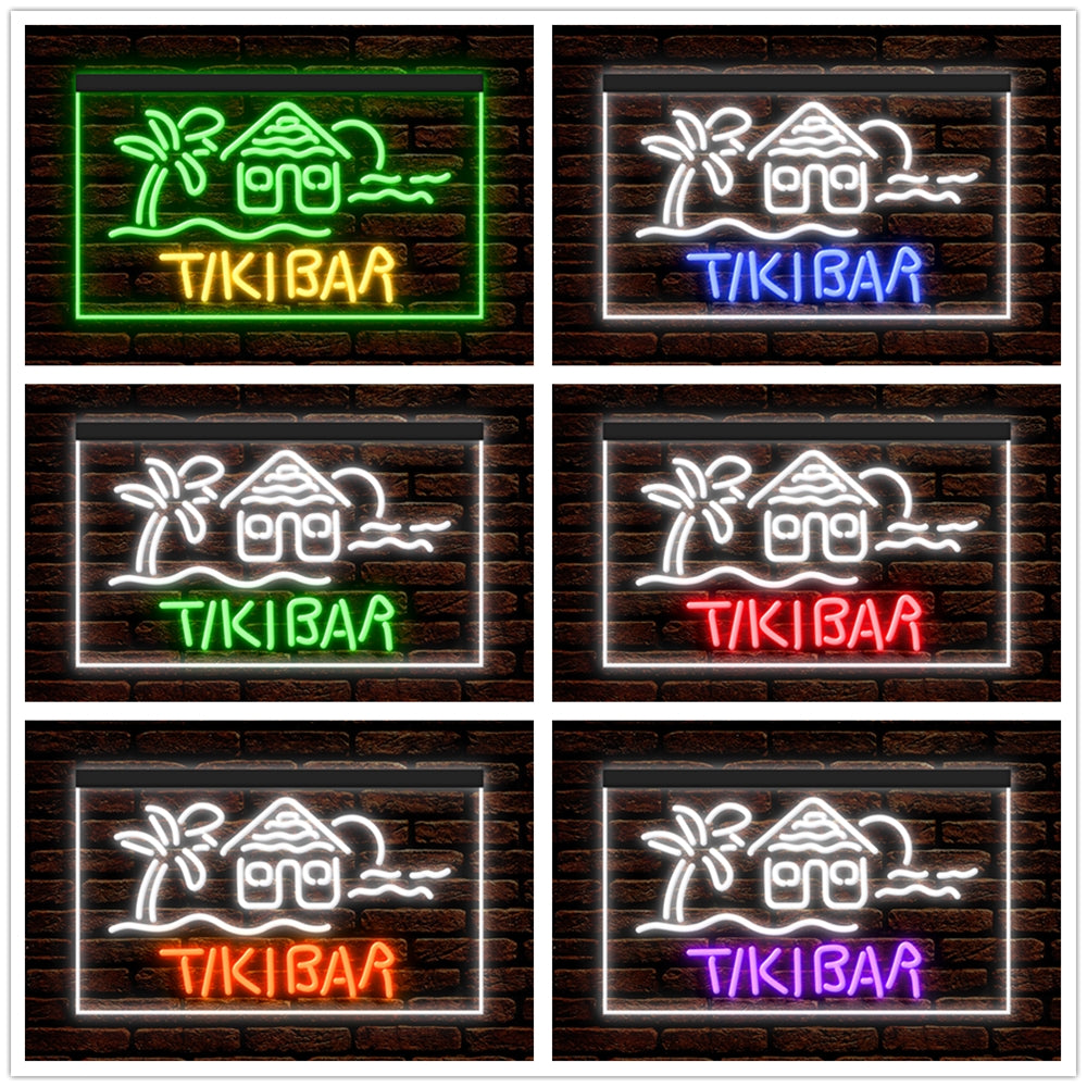 DC170073 Tiki Bar Open Happy Hours Home Decor Beer Display illuminated Night Light Neon Sign Dual Color