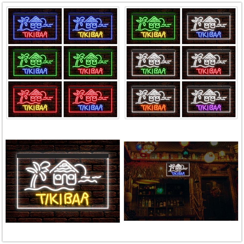 DC170073 Tiki Bar Open Happy Hours Home Decor Beer Display illuminated Night Light Neon Sign Dual Color