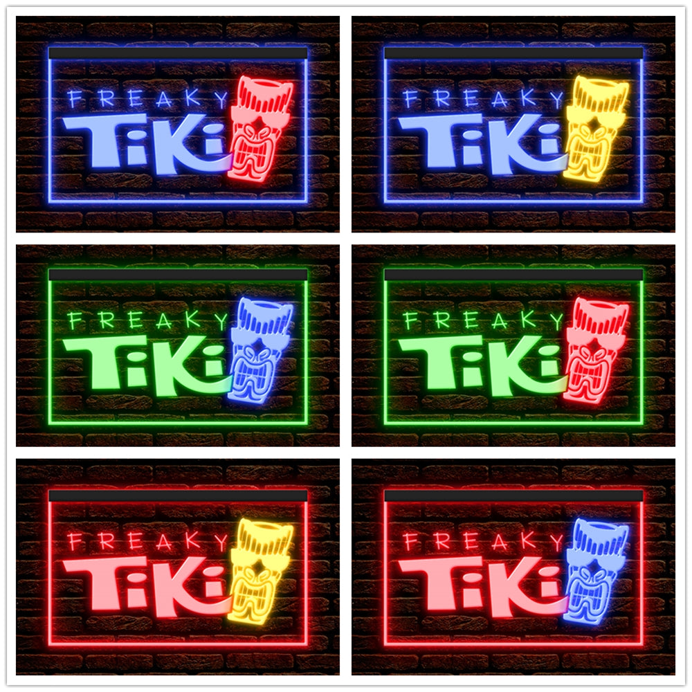 DC170075 Freaky Tiki Bar Open Home Decor Beer Display illuminated Night Light Neon Sign Dual Color