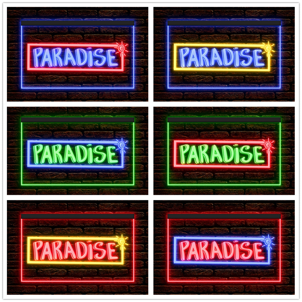 DC170082 Paradise Bar Happy Hours Home Decor Beer Display illuminated Night Light Neon Sign Dual Color