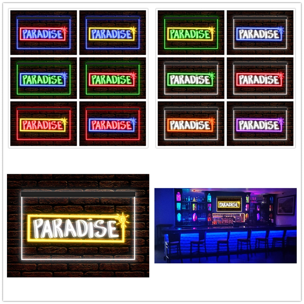 DC170082 Paradise Bar Happy Hours Home Decor Beer Display illuminated Night Light Neon Sign Dual Color