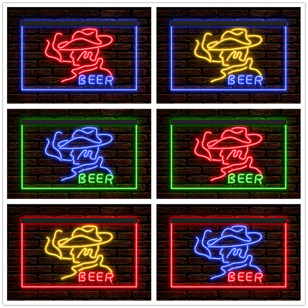 DC170088 Beer Western Cowboys Bar Texas Pub Display illuminated Night Light Neon Sign Dual Color