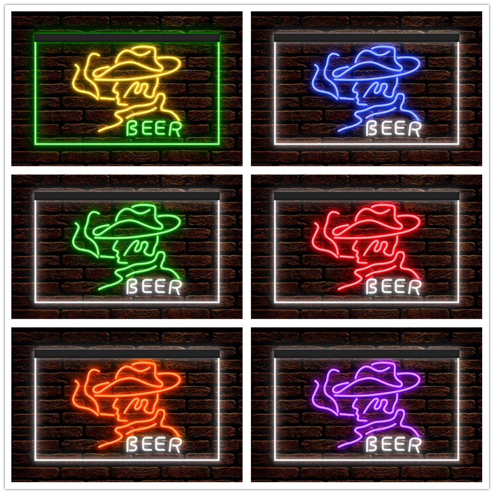DC170088 Beer Western Cowboys Bar Texas Pub Display illuminated Night Light Neon Sign Dual Color