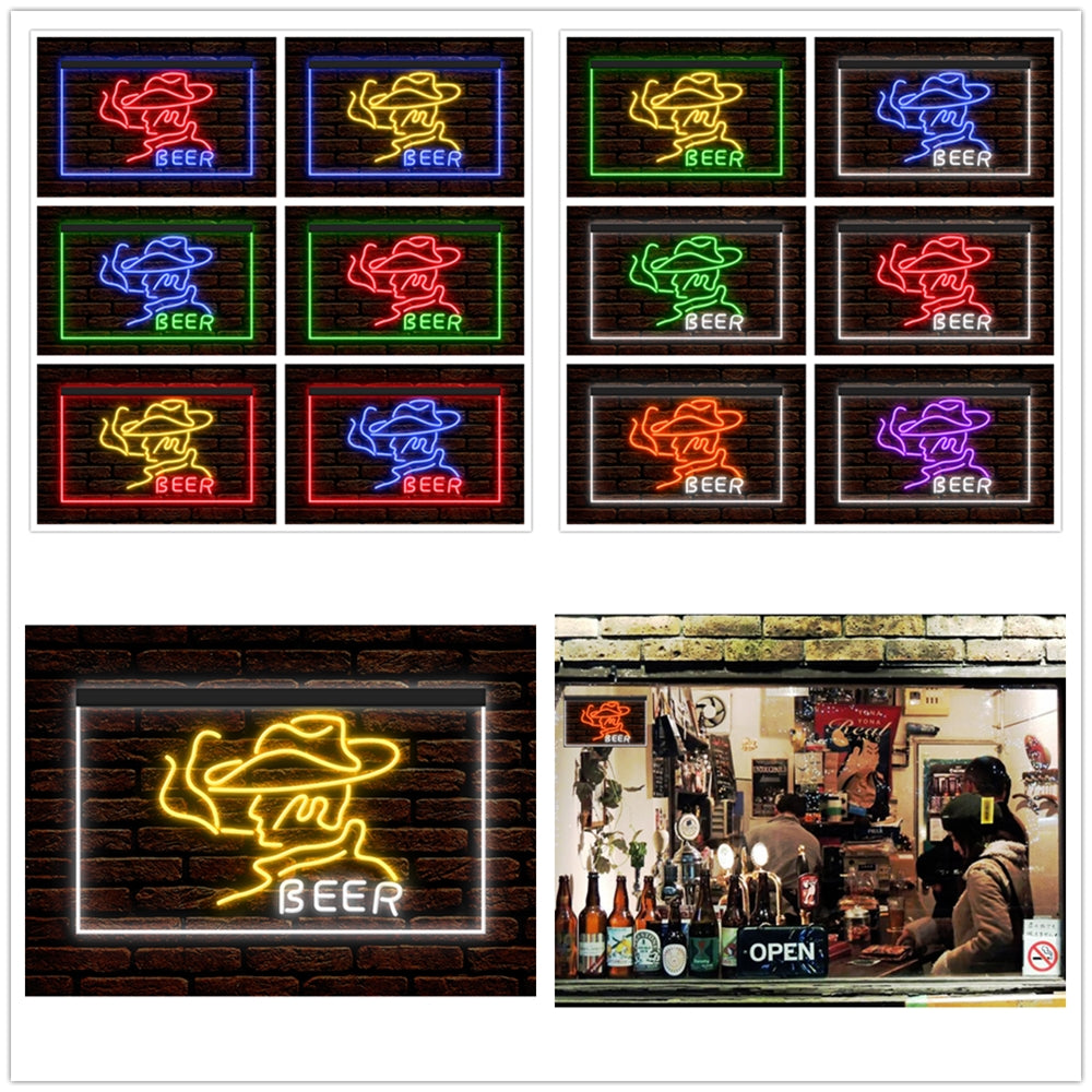 DC170088 Beer Western Cowboys Bar Texas Pub Display illuminated Night Light Neon Sign Dual Color