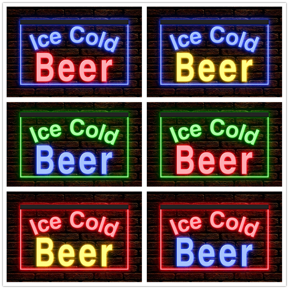 DC170090 Ice Cold Beer Bar Pub Home Decor Display illuminated Night Light Neon Sign Dual Color