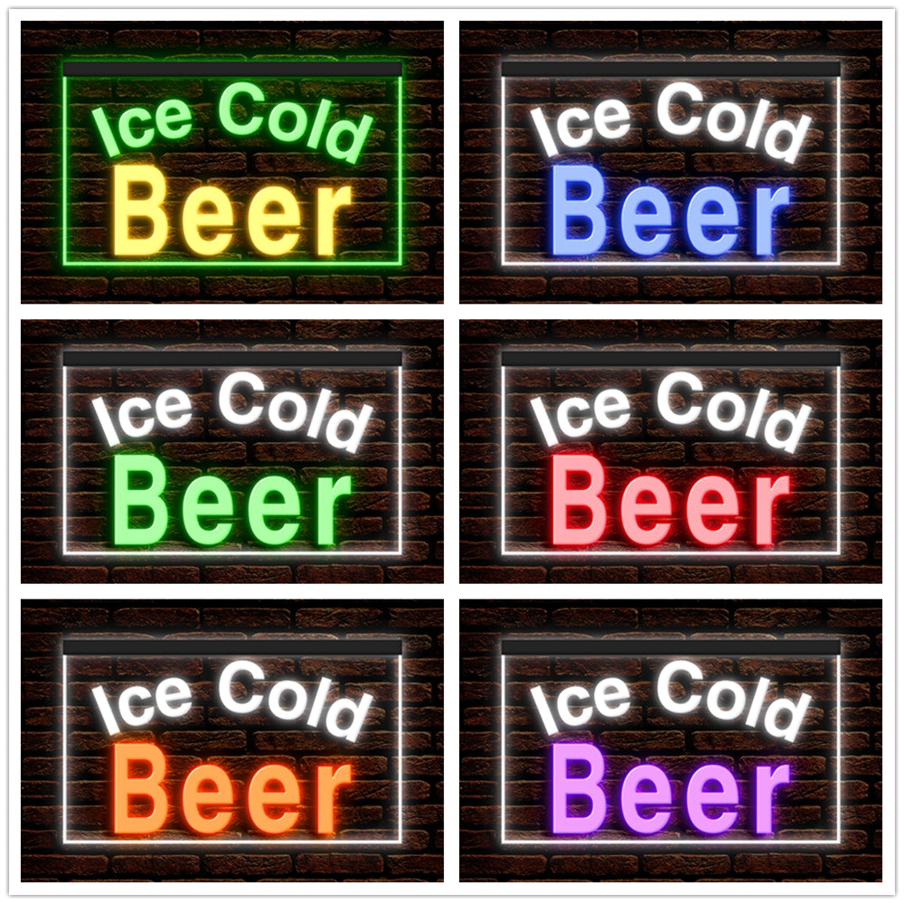 DC170090 Ice Cold Beer Bar Pub Home Decor Display illuminated Night Light Neon Sign Dual Color