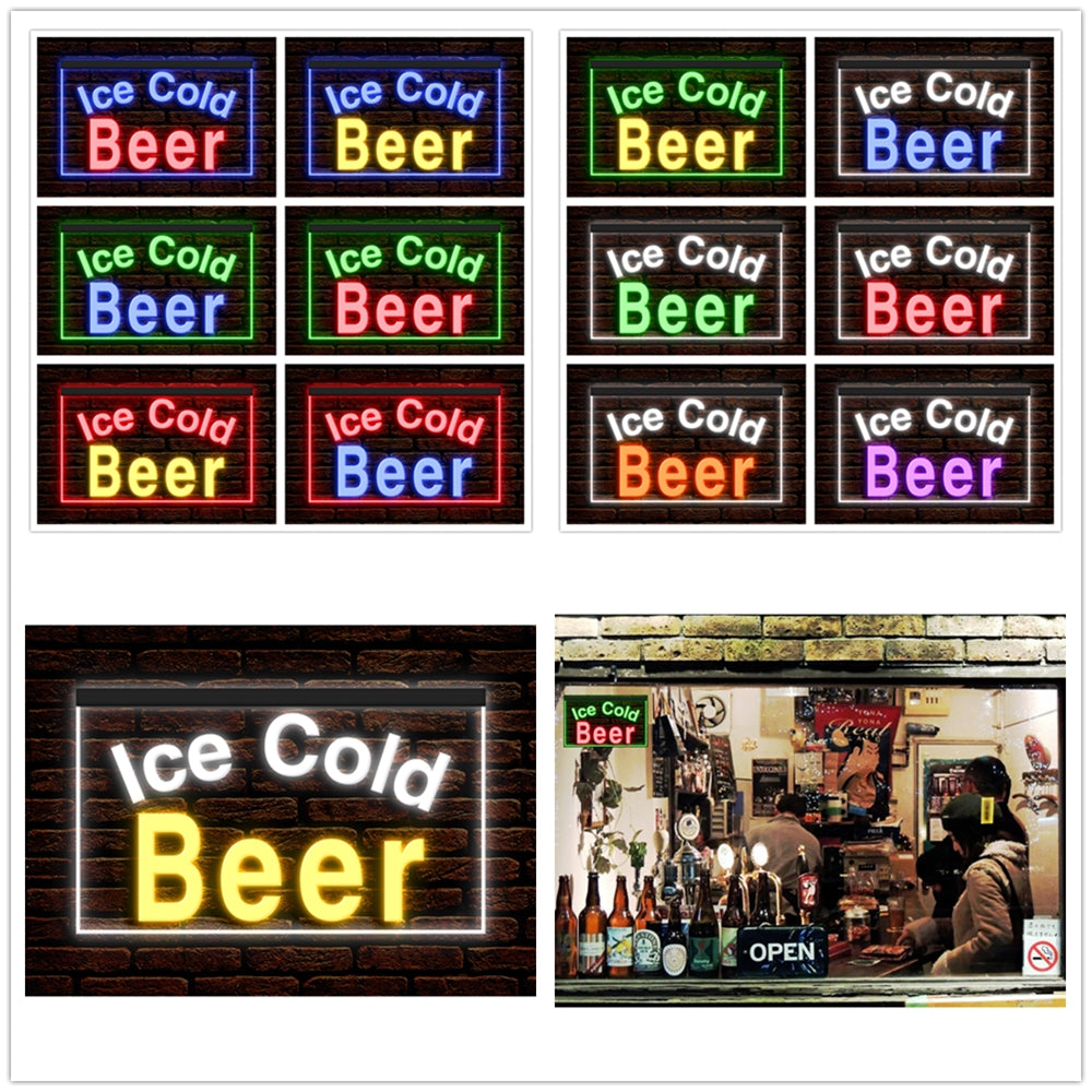 DC170090 Ice Cold Beer Bar Pub Home Decor Display illuminated Night Light Neon Sign Dual Color