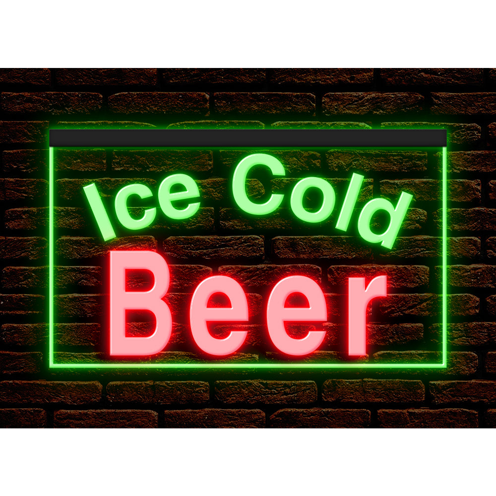 DC170090 Ice Cold Beer Bar Pub Home Decor Display illuminated Night Light Neon Sign Dual Color