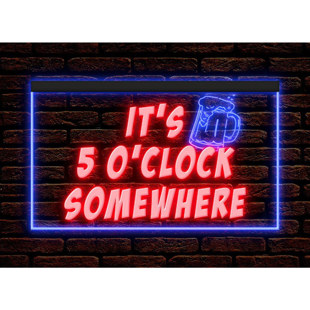 DC170093 It's 5 o'clock Somewhere Open Bar Pub Decor Display illuminated Night Light Neon Sign Dual Color