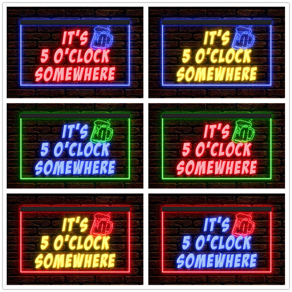 DC170093 It's 5 o'clock Somewhere Open Bar Pub Decor Display illuminated Night Light Neon Sign Dual Color