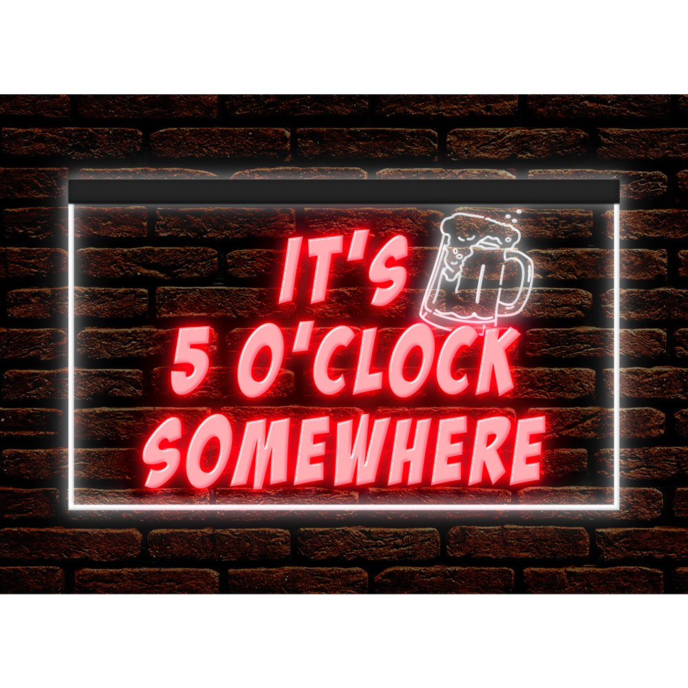 DC170093 It's 5 o'clock Somewhere Open Bar Pub Decor Display illuminated Night Light Neon Sign Dual Color