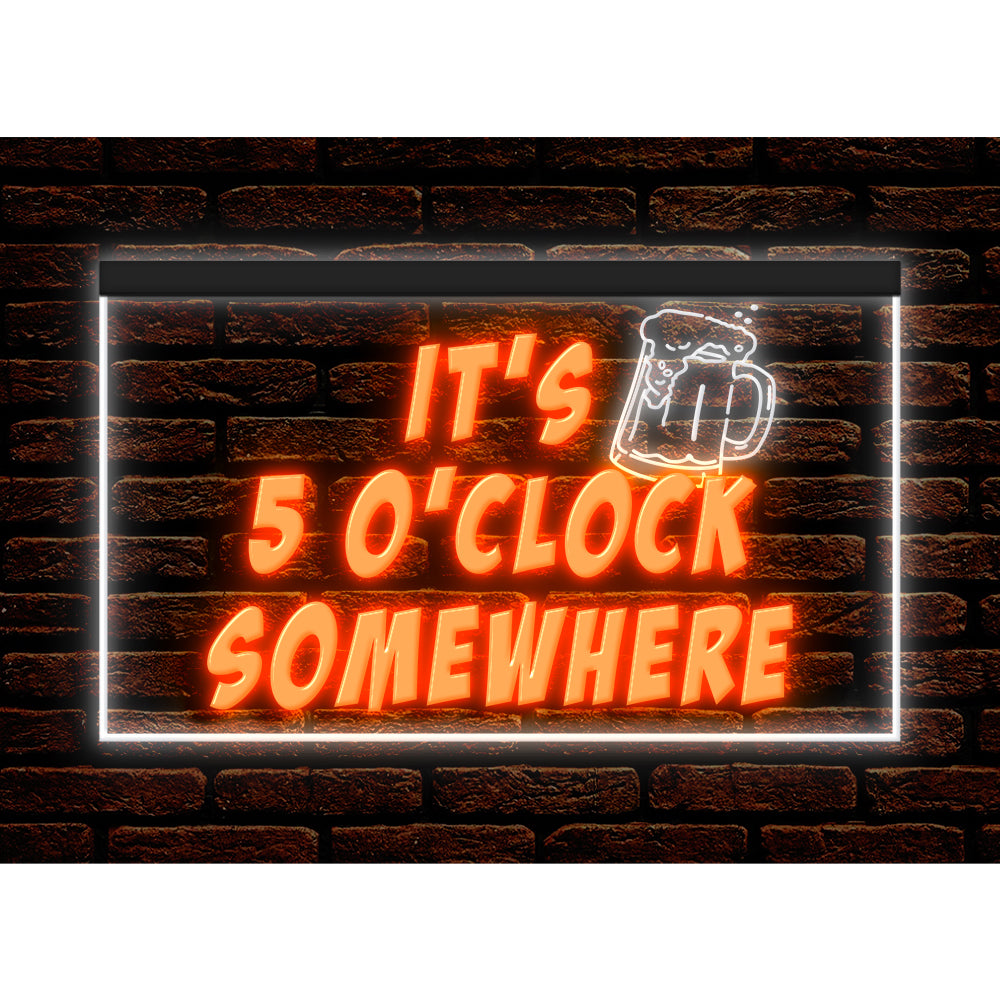 DC170093 It's 5 o'clock Somewhere Open Bar Pub Decor Display illuminated Night Light Neon Sign Dual Color