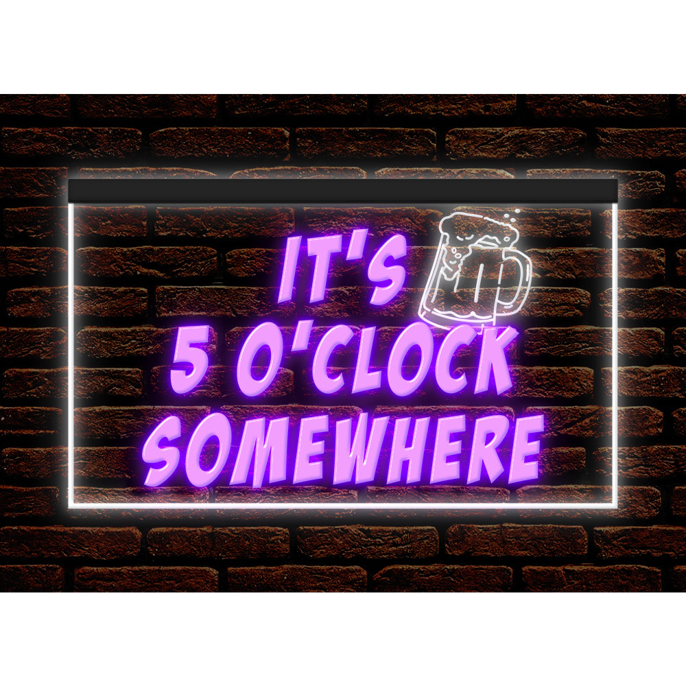 DC170093 It's 5 o'clock Somewhere Open Bar Pub Decor Display illuminated Night Light Neon Sign Dual Color