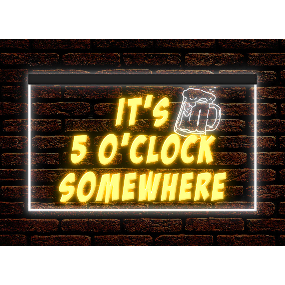 DC170093 It's 5 o'clock Somewhere Open Bar Pub Decor Display illuminated Night Light Neon Sign Dual Color