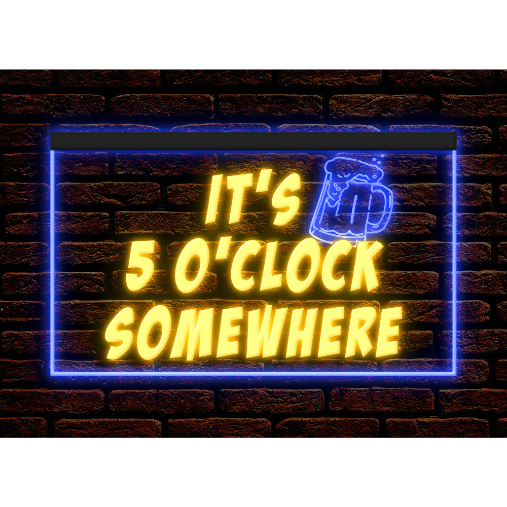 DC170093 It's 5 o'clock Somewhere Open Bar Pub Decor Display illuminated Night Light Neon Sign Dual Color