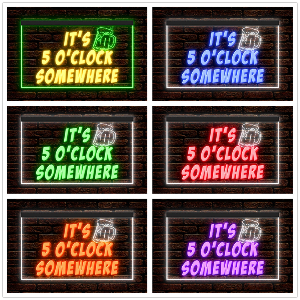 DC170093 It's 5 o'clock Somewhere Open Bar Pub Decor Display illuminated Night Light Neon Sign Dual Color