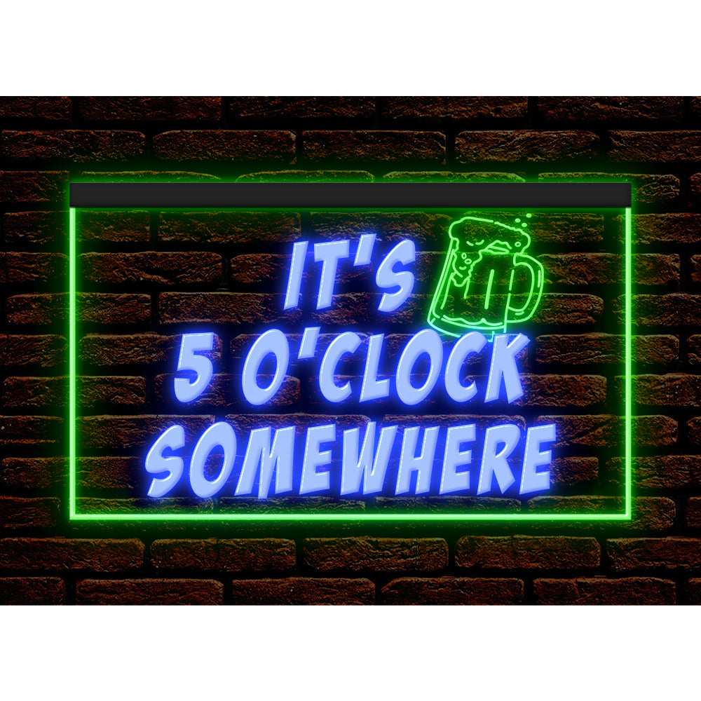 DC170093 It's 5 o'clock Somewhere Open Bar Pub Decor Display illuminated Night Light Neon Sign Dual Color