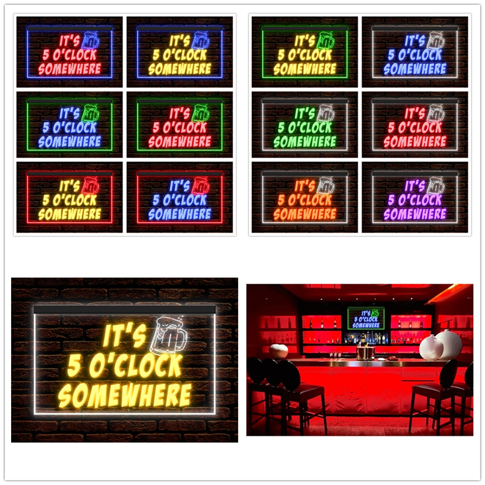 DC170093 It's 5 o'clock Somewhere Open Bar Pub Decor Display illuminated Night Light Neon Sign Dual Color