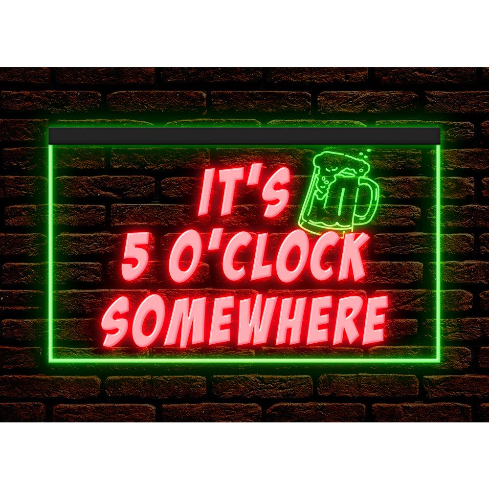 DC170093 It's 5 o'clock Somewhere Open Bar Pub Decor Display illuminated Night Light Neon Sign Dual Color