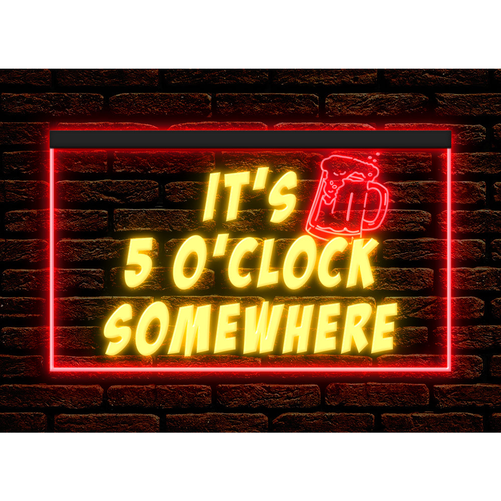DC170093 It's 5 o'clock Somewhere Open Bar Pub Decor Display illuminated Night Light Neon Sign Dual Color