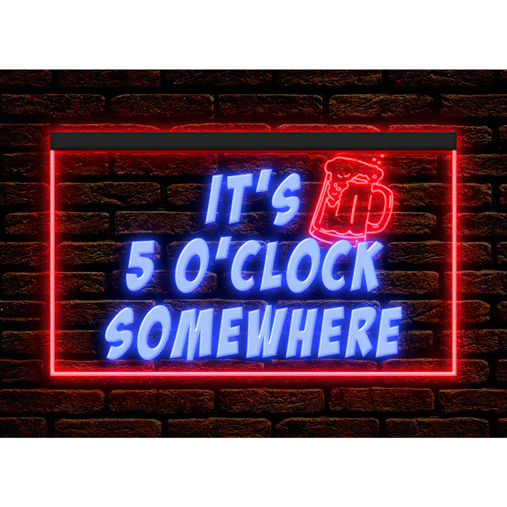 DC170093 It's 5 o'clock Somewhere Open Bar Pub Decor Display illuminated Night Light Neon Sign Dual Color