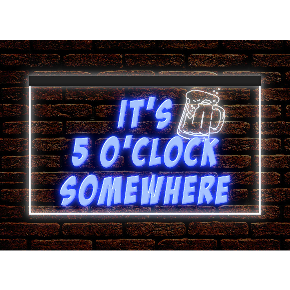 DC170093 It's 5 o'clock Somewhere Open Bar Pub Decor Display illuminated Night Light Neon Sign Dual Color