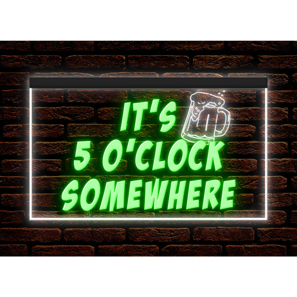 DC170093 It's 5 o'clock Somewhere Open Bar Pub Decor Display illuminated Night Light Neon Sign Dual Color