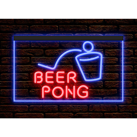 DC170099 Beer Pong Game Bar Happy Hours Home Decor Display illuminated Night Light Neon Sign Dual Color
