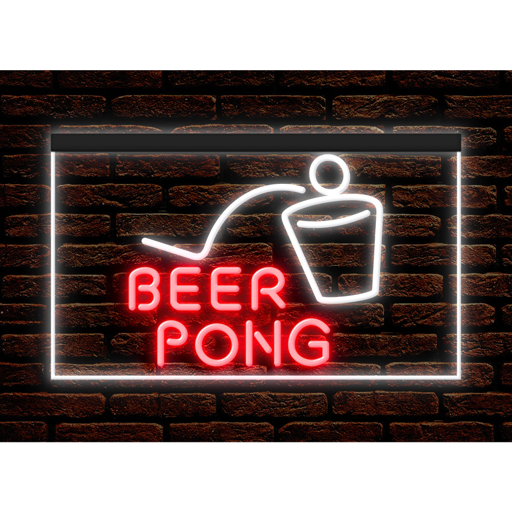 DC170099 Beer Pong Game Bar Happy Hours Home Decor Display illuminated Night Light Neon Sign Dual Color