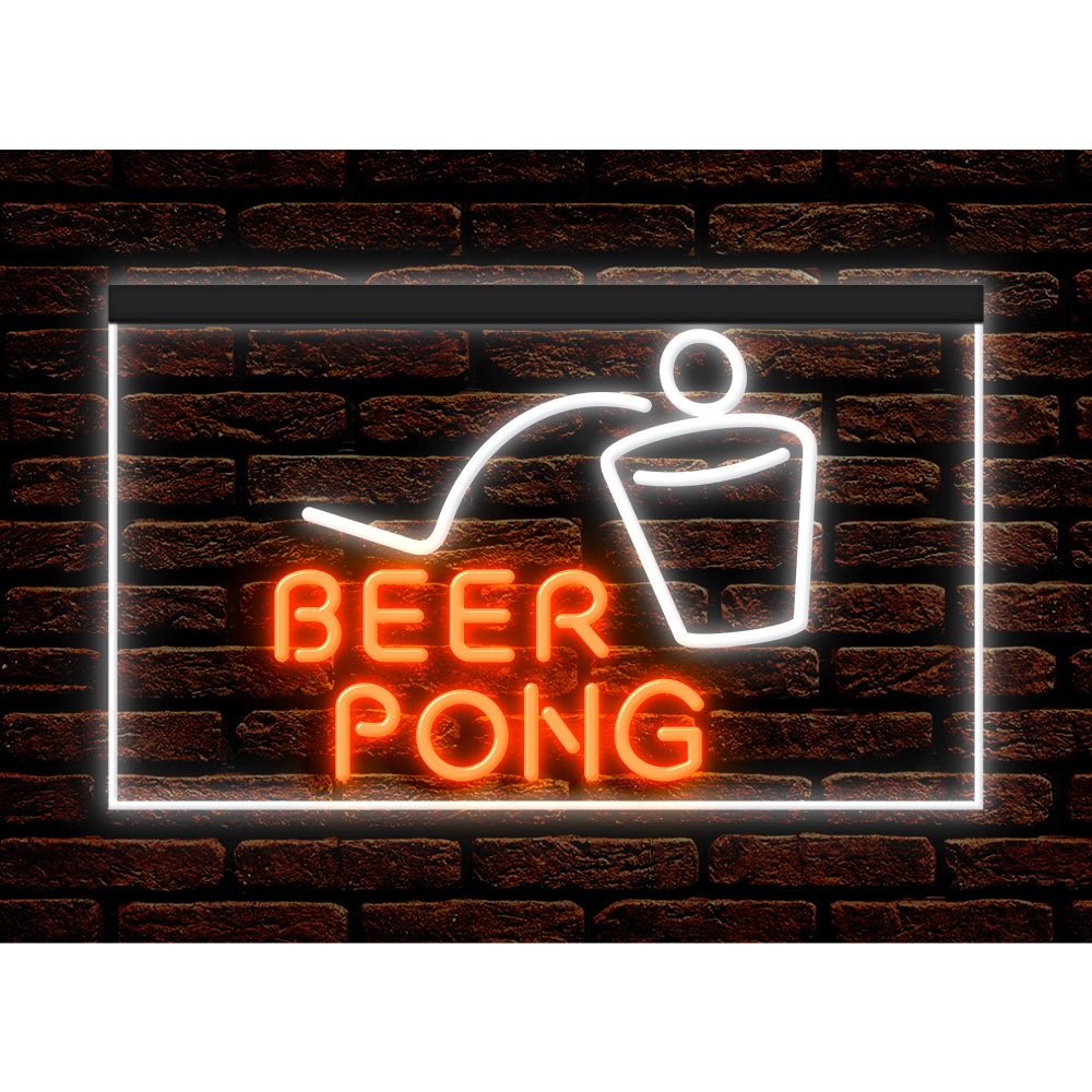 DC170099 Beer Pong Game Bar Happy Hours Home Decor Display illuminated Night Light Neon Sign Dual Color