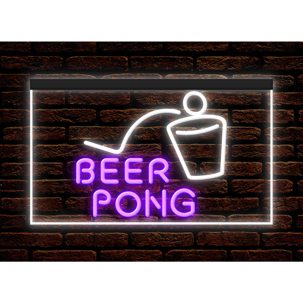 DC170099 Beer Pong Game Bar Happy Hours Home Decor Display illuminated Night Light Neon Sign Dual Color